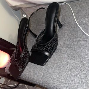 mesh/ fishnet mule heels